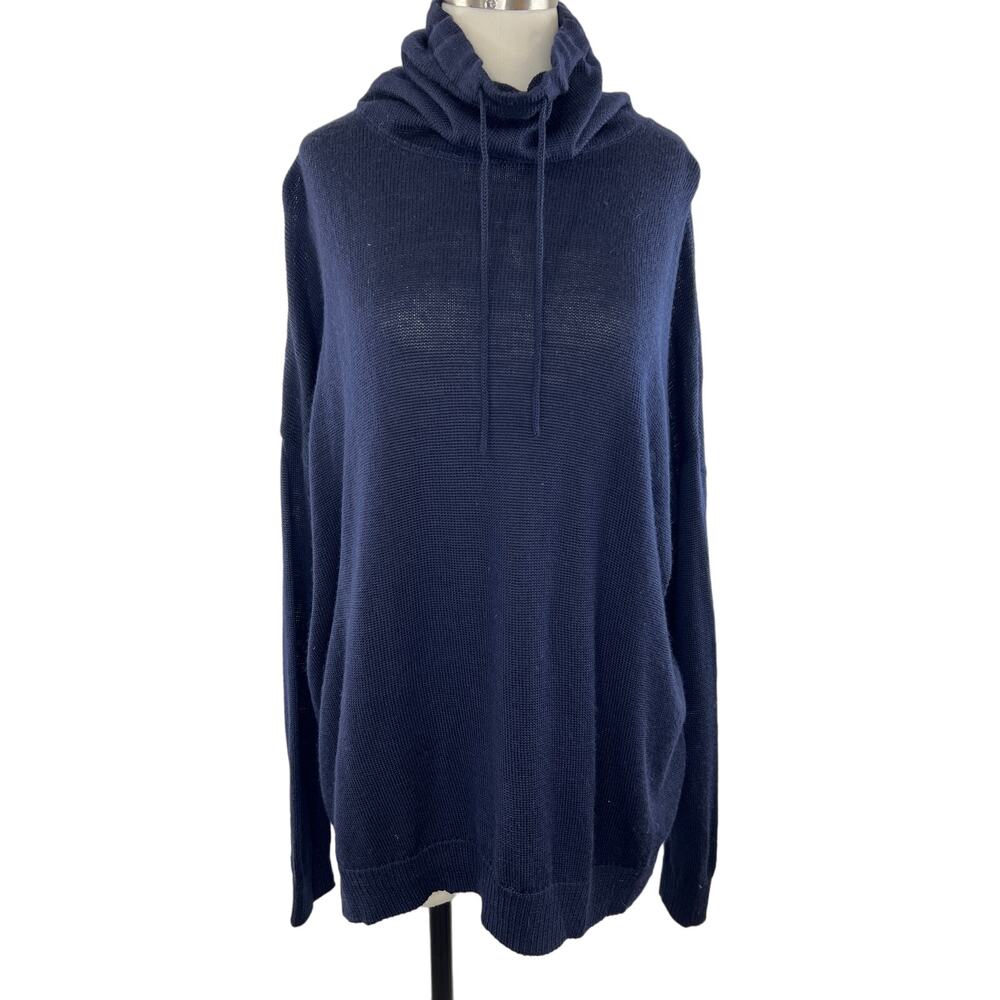 Icebreaker NOVA Navy Blue Drawstring Cowl Neck Merino Wool Sweat Sweater S Small